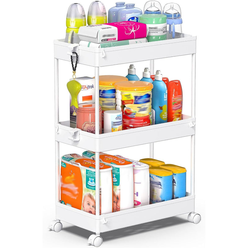 3‑Tier White Rolling Utility Cart