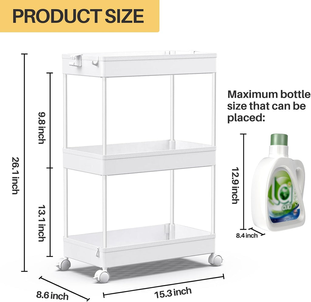 3‑Tier White Rolling Utility Cart