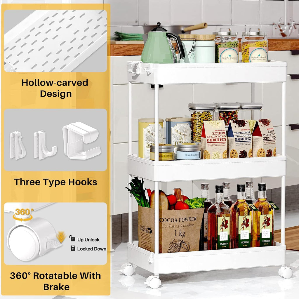 3‑Tier White Rolling Utility Cart
