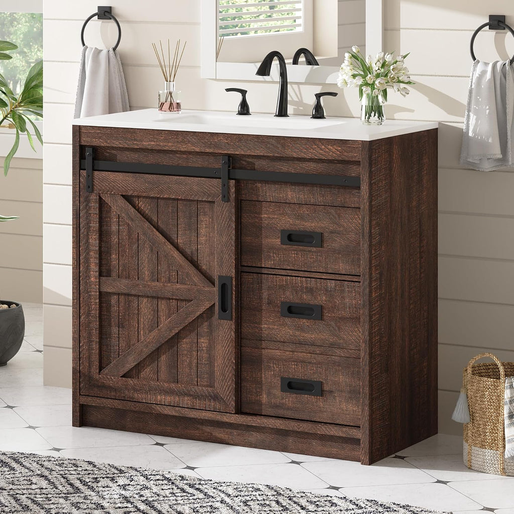 36" Farmhouse Barn Door Bathroom Vanity