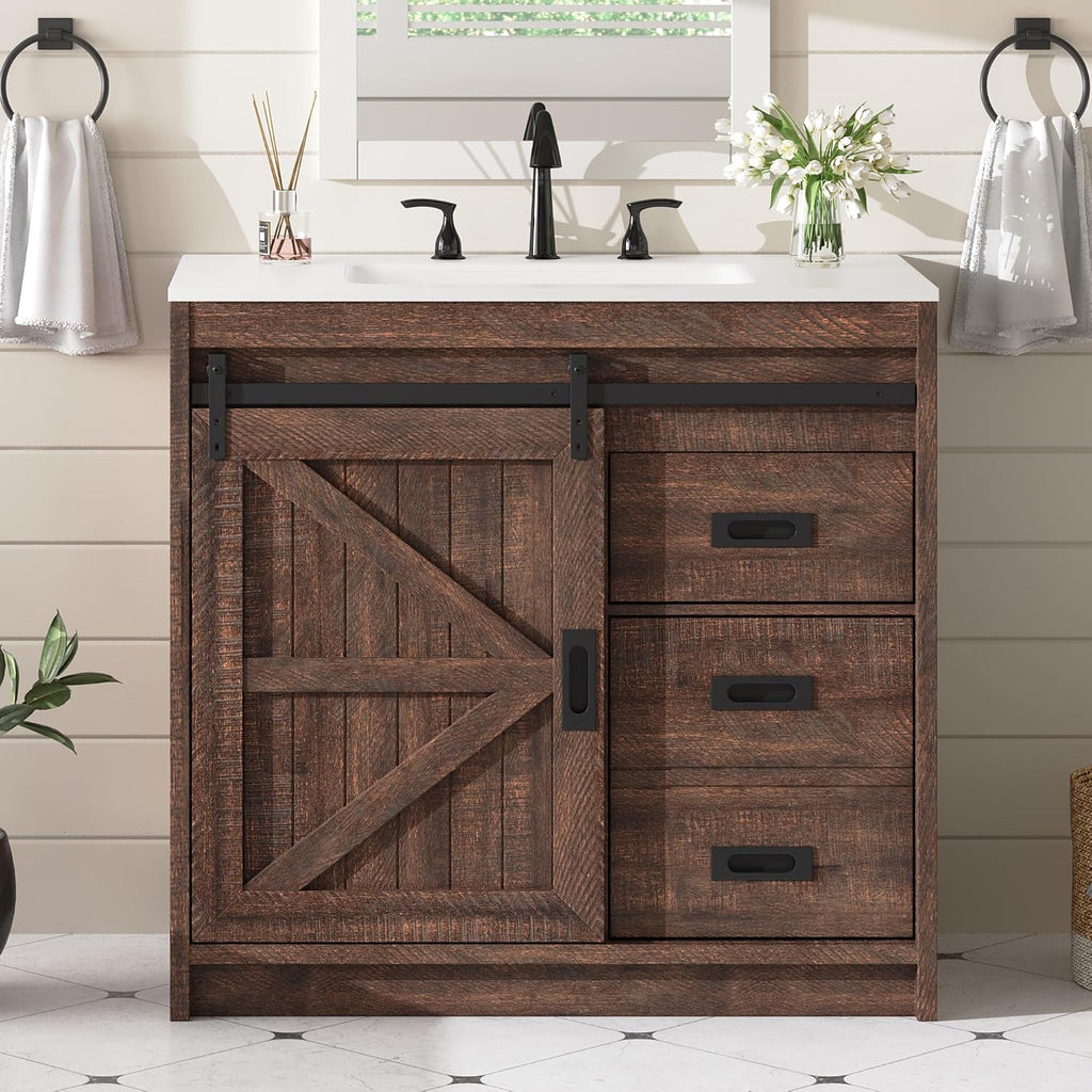 36" Farmhouse Barn Door Bathroom Vanity